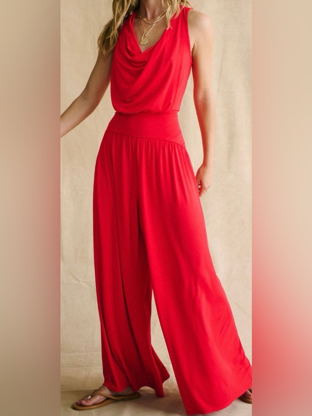 Free People Red royals one piece wide leg